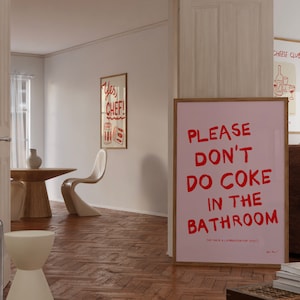 Bitte nicht Coke im Badezimmer Druck, Retro Wandkunst, trendiges Gäste Check Poster, lustiges Toiletten Poster, ästhetisches Girly Wohnheimdekor Bild 2