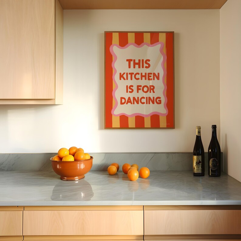 kitchen wall art set of 6 fun foodie prints this... This Kitchen is for Dancing Print: Modern Girly Wall Art - Etsy Israel
