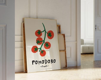 Pomodoro Napoli Wall Art, Cherry Tomato Poster,  Food Art Print, Vegetable Poster, Botanical Print, Modern Kitchen Poster, Tomato Print