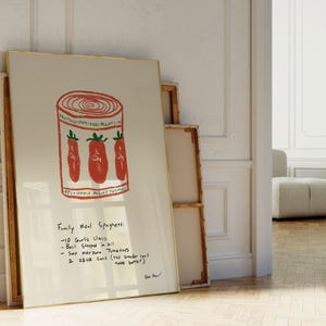 Arte de parede de espaguete para refeição em família, pôster do urso, decoração estética de cozinha, ilustração de tomate enlatado, programa de TV The Bear, impressão Yes Chef