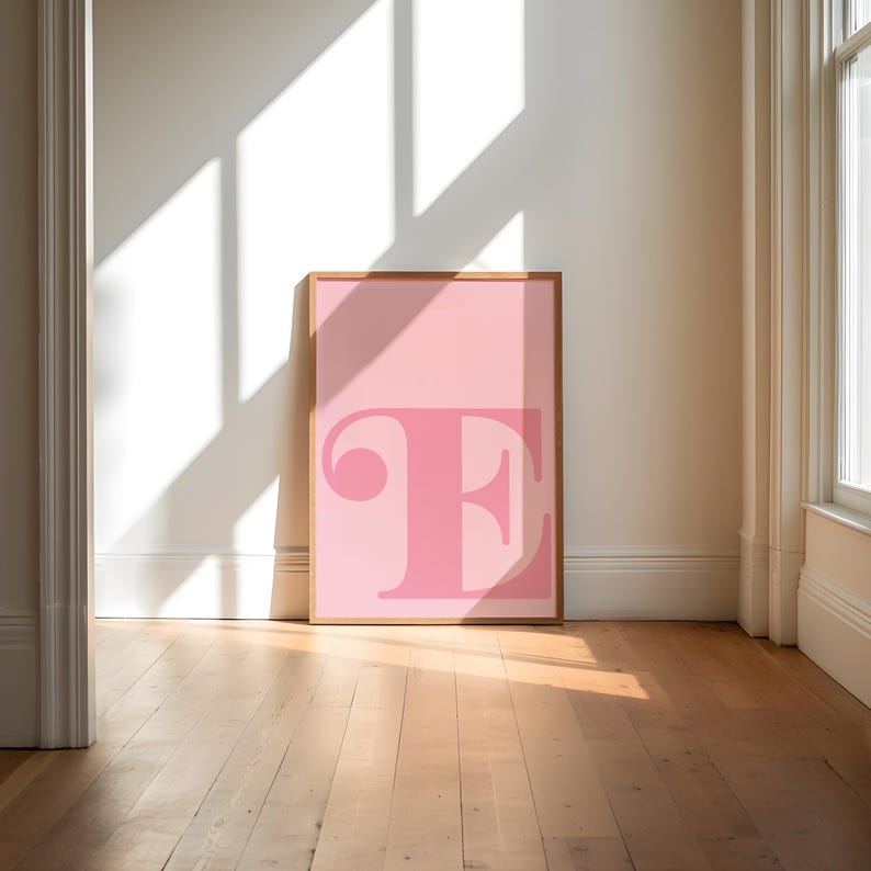 Letter E Poster, Pink Alphabet Letter Print, Initial Letter Wall Art