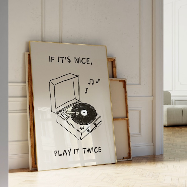 If It‘s Nice Play It Twice Wandkunst, Retro Vinyl Poster, Retro Schallplatte Druck, Funky Musik Wandkunst, Plattenspieler Kunstdruck, Groovy Musik