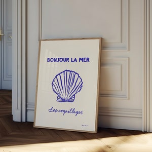 Impresión de conchas marinas, póster costero, impresión de mariscos, arte de cocina moderno, arte de decoración de baño, arte de pared playero, ilustración minimalista de conchas marinas