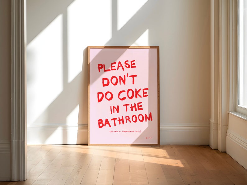 Bitte nicht Coke im Badezimmer Druck, Retro Wandkunst, trendiges Gäste Check Poster, lustiges Toiletten Poster, ästhetisches Girly Wohnheimdekor Bild 4