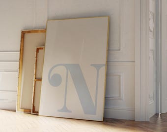 Impresión de la letra N: Póster del alfabeto azul, decoración para dormitorio (PDF y PNG)