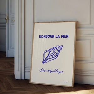 Impresión de conchas marinas, cartel costero, impresión de mariscos, arte de cocina moderno, obras de arte de decoración de baños, arte de pared playero, ilustración minimalista de conchas marinas