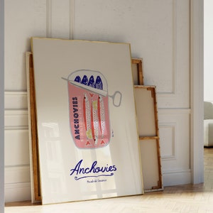 Anchovies Print, Fish Kitchen Wall Art, Sardine Tin Poster, Seafood Print Italy, Retro Food Art, Vintage Foodie Gift, Food Art Kitchen Decor