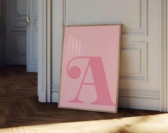 Pink Letter A Print: Initial Wall Art, Girly Dorm Decor (PDF & PNG)