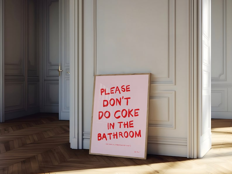 Bitte nicht Coke im Badezimmer Druck, Retro Wandkunst, trendiges Gäste Check Poster, lustiges Toiletten Poster, ästhetisches Girly Wohnheimdekor Bild 3