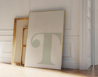 Letter T Print: Sage Green Alphabet Poster, Minimalist Wall Art (PDF & PNG)