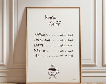 Art mural café maison, impression Coffee Club, jolie affiche barman, art mural numérique café, impression menu café, enseigne Coffee Bar, impression cuisine tendance