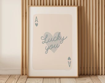 Blue Ace of Hearts Poster: Preppy Dorm Room Wall Art