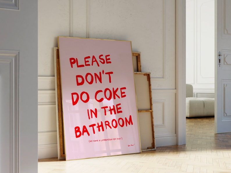 Bitte nicht Coke im Badezimmer Druck, Retro Wandkunst, trendiges Gäste Check Poster, lustiges Toiletten Poster, ästhetisches Girly Wohnheimdekor Bild 1