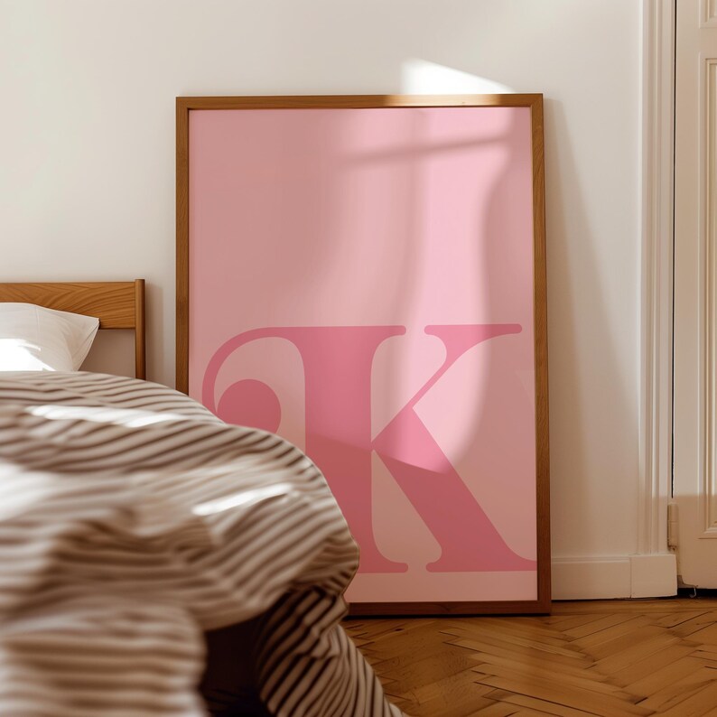 Letter K Poster, Pink Alphabet Letter Print, Initial Letter Wall Art