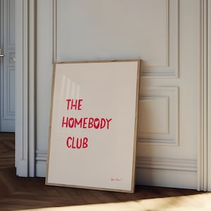 The Homebody Club Wall Art, Cute Quote Poster, Trendy Pink Print, Retro Room Decor, Minimalist Mid Century Poster, Aesthetic Heart Print