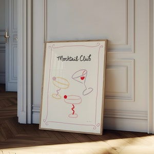 Arte de pared de Mocktail Club, póster de cóctel retro, impresión divertida de copas de Martini, impresión de carrito de bar lindo, póster de cocina moderna, impresión de arte de bebida de moda