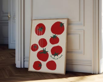 Pomodori di Napoli kunst aan de muur, poster cherrytomaat, food Art Print, plantaardige poster, botanische print, poster moderne keuken, poster moderne keuken, tomaat print