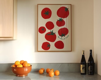 Tomatenkunstdruk: poster moderne keuken, botanische poster
