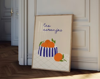 Las Naranjas Wall Art, Oranges Wall Art Print, Bowl With Oranges Decor, Hand Drawn Food Illustration, Fruit Art Print, Modern Kitchen Poster