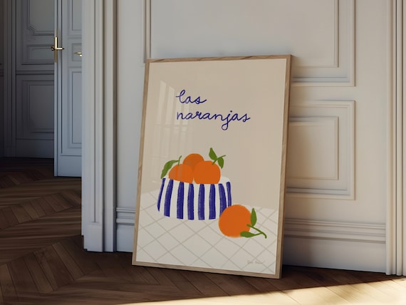 Las Naranjas Wall Art, Oranges Wall Art Print, Bowl With Oranges Decor, Hand Drawn Food Illustration, Fruit Art Print, Modern Kitchen Poster