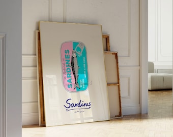 Sardines Print, Fish Kitchen Wall Art, Sardine Tin Poster, Seafood Print Italy, Retro Food Art, Vintage Foodie Gift, Food Art Kitchen Decor
