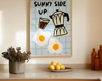 Sunny Side Up Print: Retro Küchenkunst, Kaffee & Eier Poster