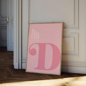 Póster de la letra D, impresión de letras del alfabeto rosa, arte de pared con letras iniciales, decoración de dormitorio de moda, decoración de guardería femenina, galería de pared para habitación de adolescentes
