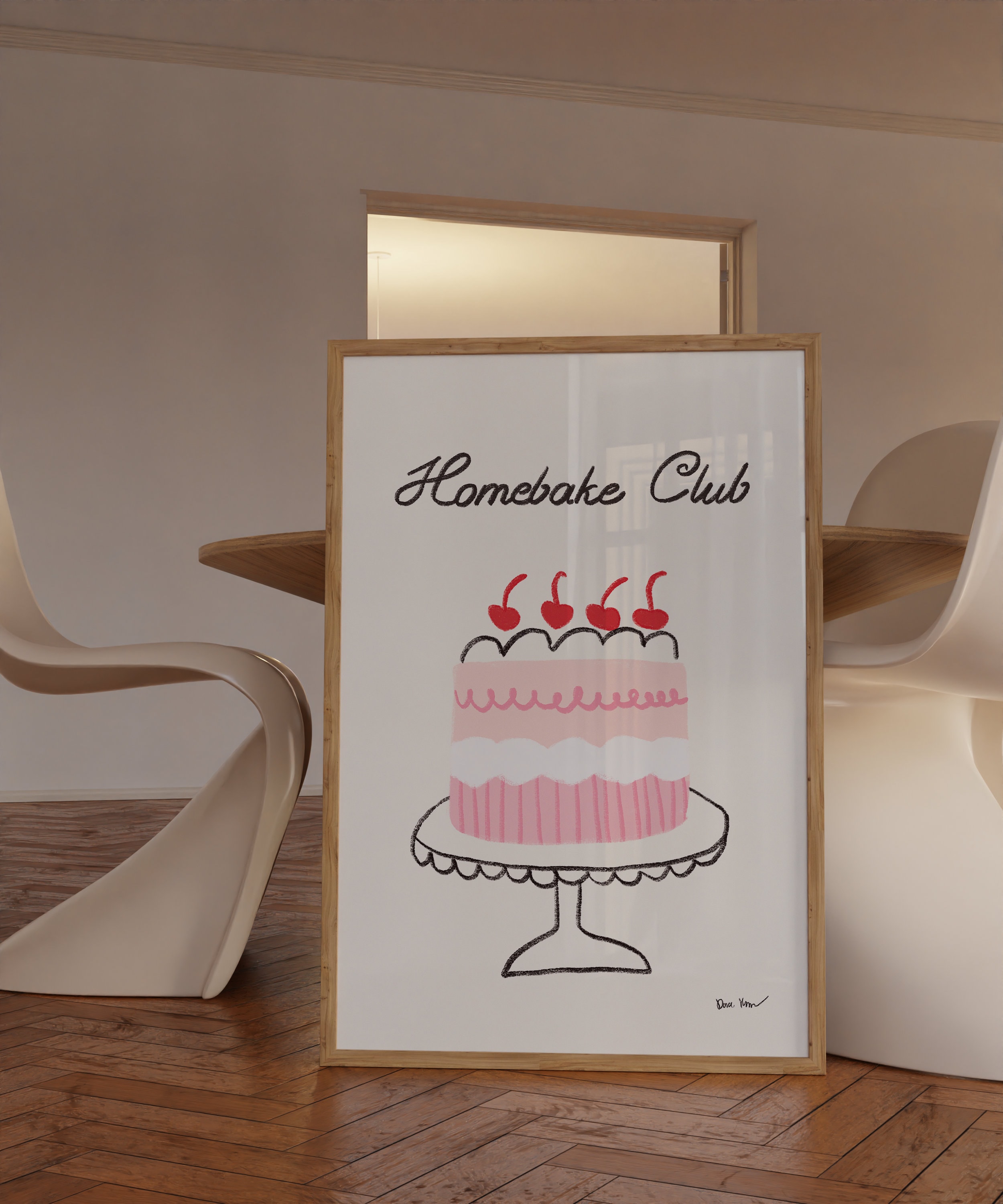 Homebake Club Wall Art, Cherry Cake Art Print, Vintage Cake Poster ...