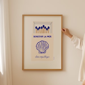 Coastal Matchbox Wall Art, Seashell Print, Trendy Coastal Poster, Bathroom Decor Artwork, Beachy Wall Art, Minimalist Seashell Illustration