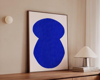 Arte murale astratta blu cobalto, forme organiche, tela minimalista, stampa d'arte contemporanea, stampa moderna di metà secolo, dipinto moderno senza cornice