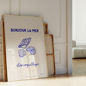Impresión de conchas marinas, cartel costero, impresión de mariscos, arte de cocina moderno, obras de arte de decoración de baños, arte de pared playero, ilustración minimalista de conchas marinas