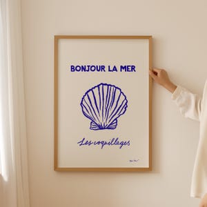 Impresión de conchas marinas, cartel costero, impresión de mariscos, arte de cocina moderno, obras de arte de decoración de baños, arte de pared playero, ilustración minimalista de conchas marinas