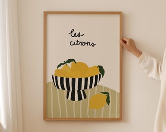 Lemon Print: Hand-Drawn Food Illustration, Modern Kitchen Art