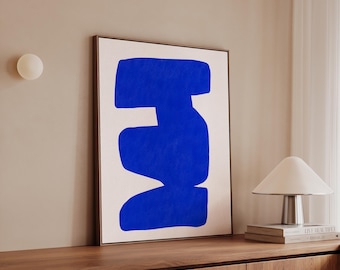 Arte murale astratta blu cobalto, forme organiche, tela minimalista, stampa d'arte contemporanea, stampa moderna di metà secolo, dipinto moderno senza cornice