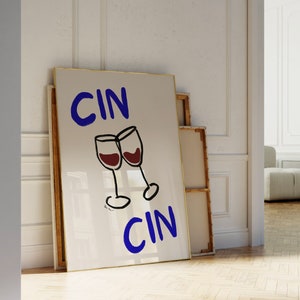 Cin Cin Wandkunst, Weingläser Druck, Prost Poster, Barwagen Kunst, handgezeichneter Wein Druck, Cocktail Poster, Vintage Getränk Poster, Küchenkunst
