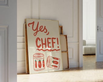 Yes Chef Wall Art, The Bear Digital Kitchen Poster Poster Printable, Aesthetic Kitchen Decor, Tinned Tomato Illustration, The Bear TV Show