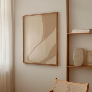 Arte de pared abstracto en beige, póster minimalista de formas orgánicas, impresión de arte contemporáneo, impresión moderna de mediados de siglo, pintura imprimible moderna