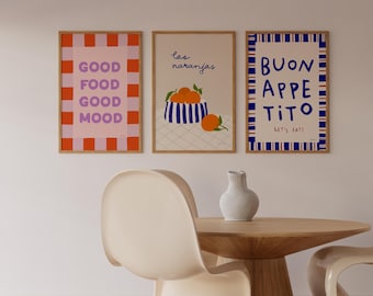 Kitchen Print Set, Set of 3 Kitchen Poster, Buon Appetito Wall Art, Let‘s Eat Print, Modern Kitchen Print, Minimalistic Kitchen Wall Art