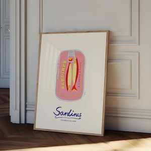 Sardines Print, Fish Kitchen Wall Art, Sardine Tin Poster, Seafood Print Italy, Retro Food Art, Vintage Foodie Gift, Food Art Kitchen Decor