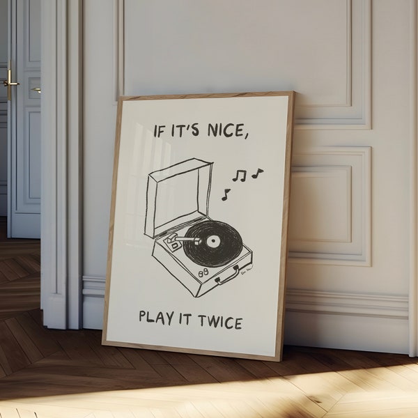 If It‘s Nice Play It Twice Wandkunst, Retro Vinyl Poster, Retro Schallplatte Druck, Funky Musik Wandkunst, Plattenspieler Kunstdruck, Groovy Musik