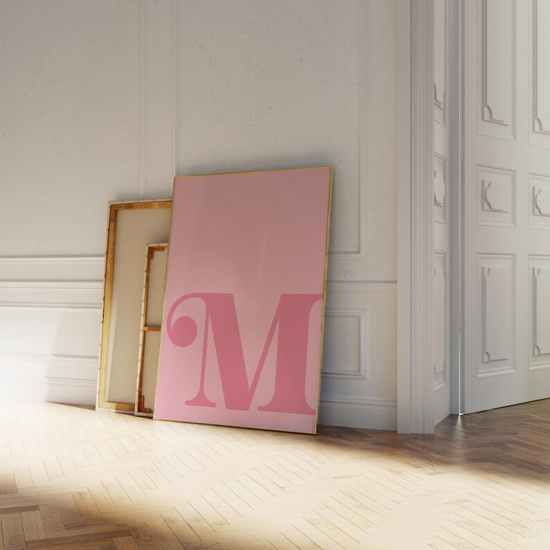 Letter M Poster, Pink Alphabet Letter Print, Initial Letter Wall Art