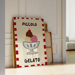 Piccolo gelato kunst aan de muur, ijs eten kunstafdruk, moderne keuken decor, zomer bar kar kunst, trendy eetkamer poster, Italiaanse ijsbeker kunst