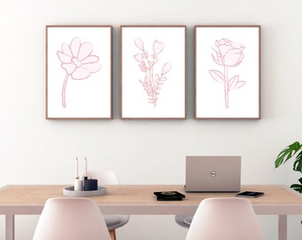 Blush Flowers Printable Wall Art - Set of 4 Prints - Instant Download