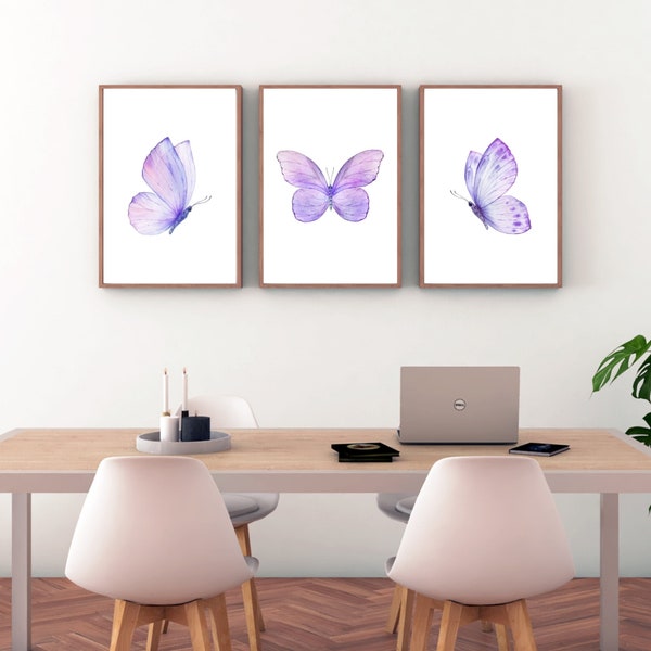 Pastel Purple Butterfly Trio - Set of 3 Digital Prints - Instant Download