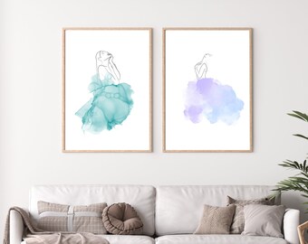 Aquarell Damen Silhouette Eleganz - Set von 4 Digitaldrucke - Instant Download
