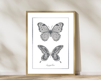 Monochroom Butterfly Art Print - Direct downloaden