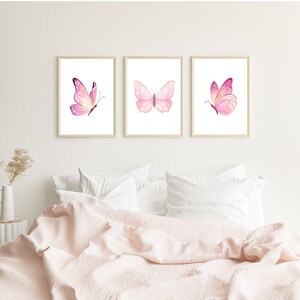 Pastelroze vlindertrio - set van 3 digitale prints - direct downloaden