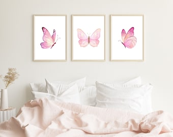 Pastel Pink Butterfly Trio - Set of 3 Digital Prints - Instant Download