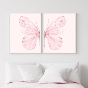 Blush Split Butterfly Wall Art Duo - Set van 2 prints - direct downloaden - slaapkamer, kinderkamer, woonkamer Kunstprints