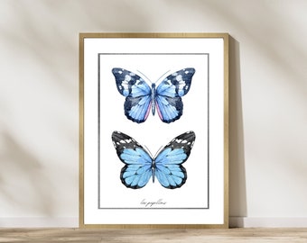 Blue Watercolor Butterfly Art Print - Instant Download